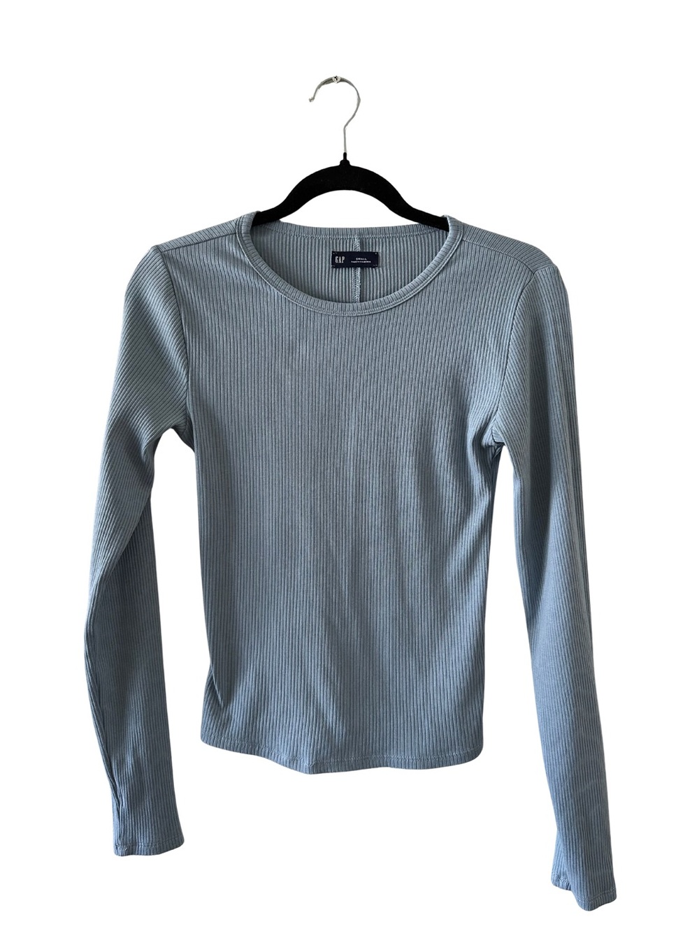 GAP Light Blue Ribbed Long-Sleeve Crewneck Top